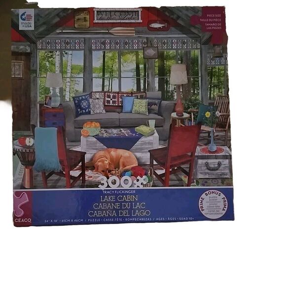 Ceaco Tracy Flickinger Lake Cabin 300 Piece Oversized Pcs Jigsaw Puzzle #2258-9 - Picture 1 of 3